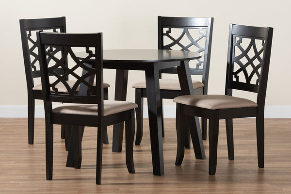 Baxton Studio Baxton Thea Modern 5-Piece Dining Set with Beige Upholstery & Dark Brown Wood for Stylish Gatherings Thea-Sand/Dark Brown-5PC Dining Set