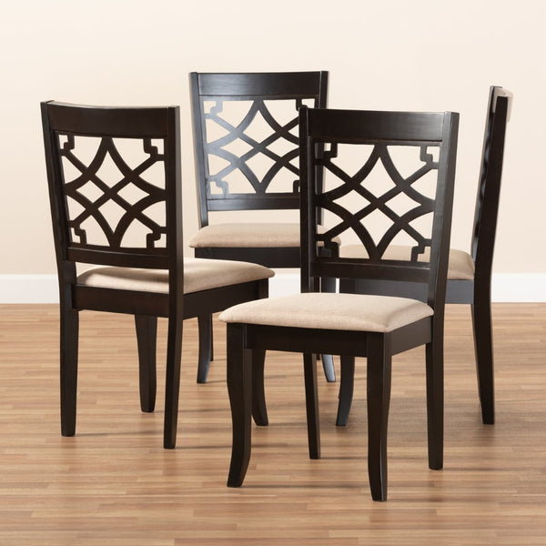 Baxton Studio Baxton Studio Mael Dining Chair Set of 4 - Modern Sand Upholstered Oak Chairs with Espresso Finish RH331C-Sand/Dark Brown-DC-4PK