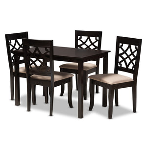 Baxton Studio Baxton Mael 5-Piece Modern Dining Set – Espresso Brown Oak Table & Upholstered Chairs for Style RH331C-Sand/Dark Brown-5PC Dining Set