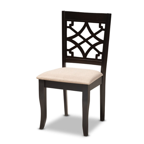 Baxton Studio Baxton Mael 5-Piece Modern Dining Set – Espresso Brown Oak Table & Upholstered Chairs for Style RH331C-Sand/Dark Brown-5PC Dining Set