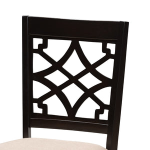 Baxton Studio Baxton Mael 5-Piece Modern Dining Set – Espresso Brown Oak Table & Upholstered Chairs for Style RH331C-Sand/Dark Brown-5PC Dining Set