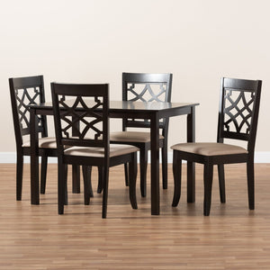 Baxton Studio Baxton Mael 5-Piece Modern Dining Set – Espresso Brown Oak Table & Upholstered Chairs for Style RH331C-Sand/Dark Brown-5PC Dining Set