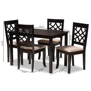 Baxton Studio Baxton Mael 5-Piece Modern Dining Set – Espresso Brown Oak Table & Upholstered Chairs for Style RH331C-Sand/Dark Brown-5PC Dining Set
