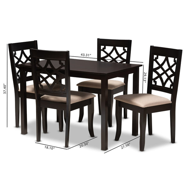 Baxton Studio Baxton Mael 5-Piece Modern Dining Set – Espresso Brown Oak Table & Upholstered Chairs for Style RH331C-Sand/Dark Brown-5PC Dining Set