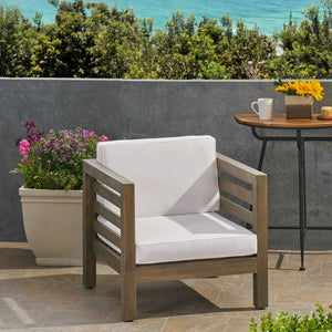 English Elm Christopher Knight Home® - OANA Outdoor Club Chair with Acacia Wood Frame, Removable Cushions, Slatted Design for Quick Drying Grey+White 65546.00WHI