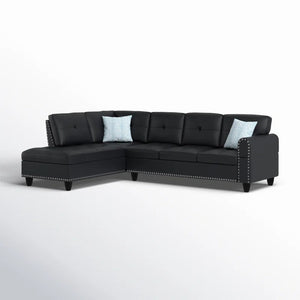 English Elm 2-Piece Alger 98" Wide Left-Hand Sofa & Chaise in Linen Blend with Tufted Backs, Nailhead Trim, Supportive Foam Cushions and Accent Pillows Black B102S00095