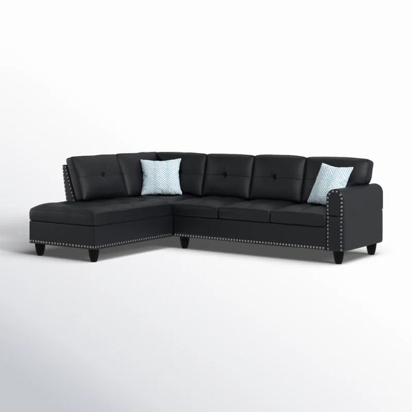 English Elm 2-Piece Alger 98" Wide Left-Hand Sofa & Chaise in Linen Blend with Tufted Backs, Nailhead Trim, Supportive Foam Cushions and Accent Pillows Black B102S00095