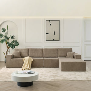 English Elm 139.3" Modular Sectional Sofa - Cloud-Like Boneless Corduroy Couch with Ottoman, 2 Pillows, No Assembly Grey W2656S00010