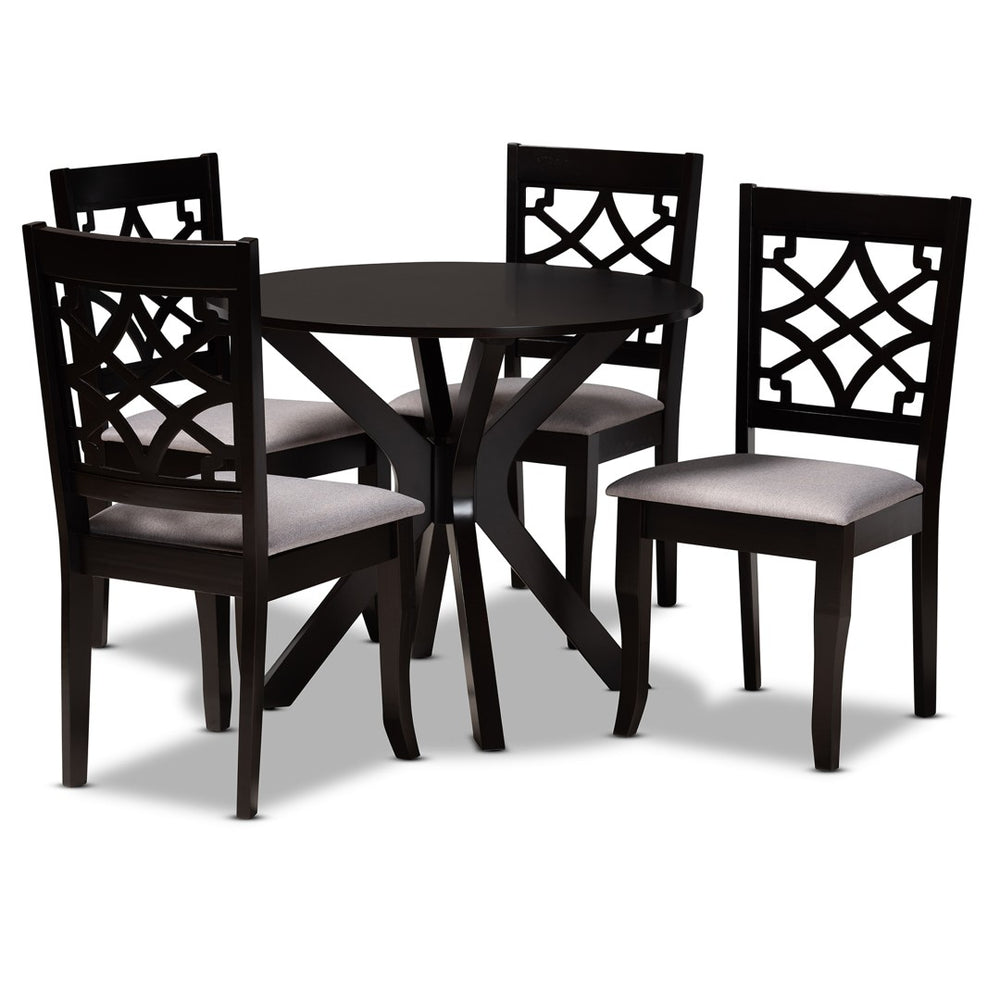 Baxton Studio Baxton Studio 5-Piece Modern Dining Set in Grey Fabric & Dark Brown Wood – Stylish & Space-Saving Elena-Grey/Dark Brown-5PC Dining Set