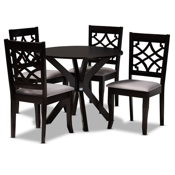 Baxton Studio Baxton Studio 5-Piece Modern Dining Set in Grey Fabric & Dark Brown Wood – Stylish & Space-Saving Elena-Grey/Dark Brown-5PC Dining Set