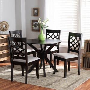 Baxton Studio Baxton Studio 5-Piece Modern Dining Set in Grey Fabric & Dark Brown Wood – Stylish & Space-Saving Elena-Grey/Dark Brown-5PC Dining Set
