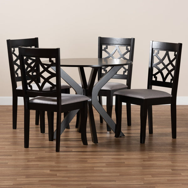Baxton Studio Baxton Studio 5-Piece Modern Dining Set in Grey Fabric & Dark Brown Wood – Stylish & Space-Saving Elena-Grey/Dark Brown-5PC Dining Set