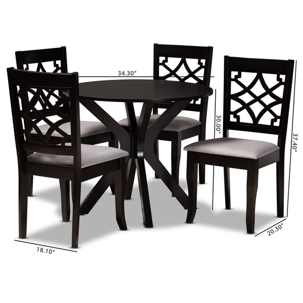 Baxton Studio Baxton Studio 5-Piece Modern Dining Set in Grey Fabric & Dark Brown Wood – Stylish & Space-Saving Elena-Grey/Dark Brown-5PC Dining Set