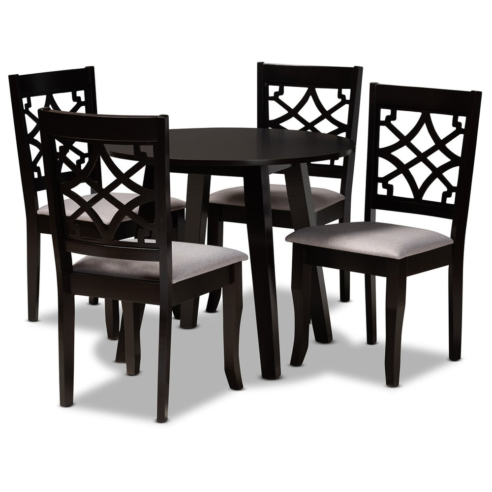 Baxton Studio Baxton Mya 5-Piece Dining Set - Modern Grey Upholstered Chairs & Dark Brown Wood Table for Elegance Mya-Grey/Dark Brown-5PC Dining Set