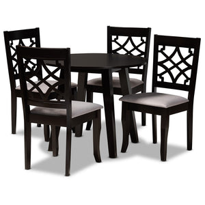 Baxton Studio Baxton Mya 5-Piece Dining Set - Modern Grey Upholstered Chairs & Dark Brown Wood Table for Elegance Mya-Grey/Dark Brown-5PC Dining Set