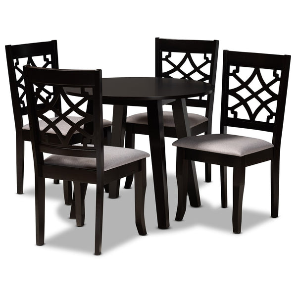 Baxton Studio Baxton Mya 5-Piece Dining Set - Modern Grey Upholstered Chairs & Dark Brown Wood Table for Elegance Mya-Grey/Dark Brown-5PC Dining Set