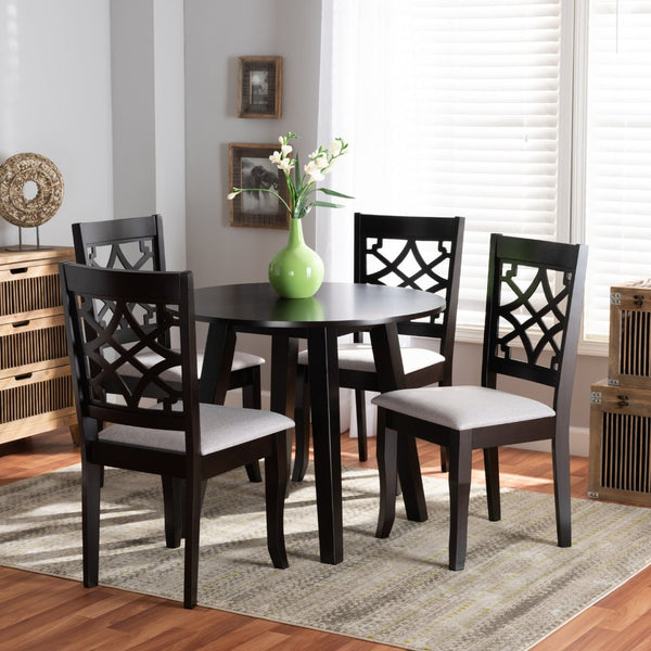 Baxton Studio Baxton Mya 5-Piece Dining Set - Modern Grey Upholstered Chairs & Dark Brown Wood Table for Elegance Mya-Grey/Dark Brown-5PC Dining Set