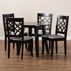 Baxton Studio Baxton Mya 5-Piece Dining Set - Modern Grey Upholstered Chairs & Dark Brown Wood Table for Elegance Mya-Grey/Dark Brown-5PC Dining Set