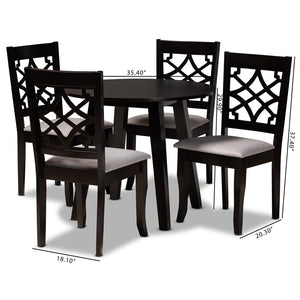 Baxton Studio Baxton Mya 5-Piece Dining Set - Modern Grey Upholstered Chairs & Dark Brown Wood Table for Elegance Mya-Grey/Dark Brown-5PC Dining Set
