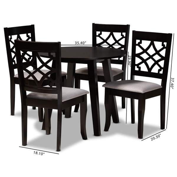 Baxton Studio Baxton Mya 5-Piece Dining Set - Modern Grey Upholstered Chairs & Dark Brown Wood Table for Elegance Mya-Grey/Dark Brown-5PC Dining Set
