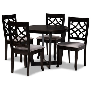 Baxton Studio Baxton Studio Tricia 5-Piece Grey Fabric Dining Set with Circular Table and Stylish Cut-Out Chairs Tricia-Grey/Dark Brown-5PC Dining Set