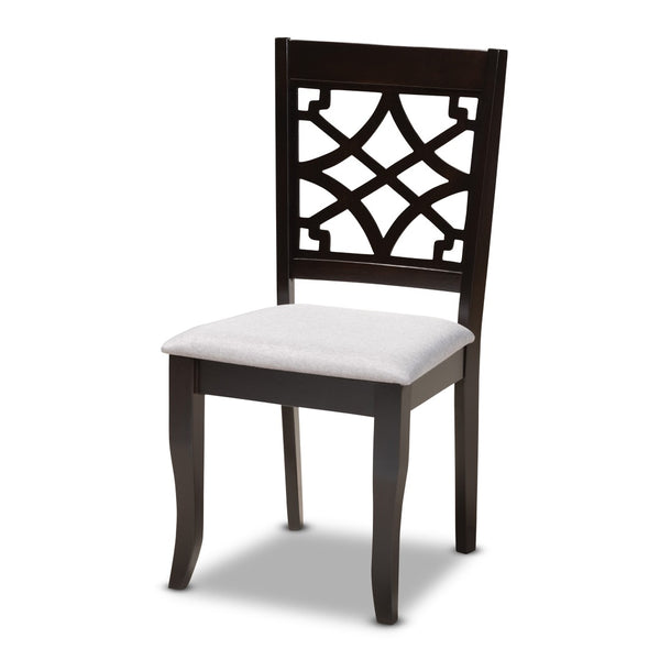 Baxton Studio Baxton Studio Tricia 5-Piece Grey Fabric Dining Set with Circular Table and Stylish Cut-Out Chairs Tricia-Grey/Dark Brown-5PC Dining Set