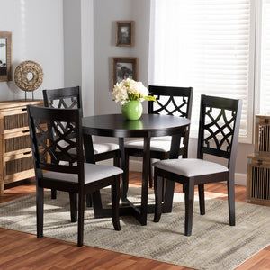 Baxton Studio Baxton Studio Tricia 5-Piece Grey Fabric Dining Set with Circular Table and Stylish Cut-Out Chairs Tricia-Grey/Dark Brown-5PC Dining Set