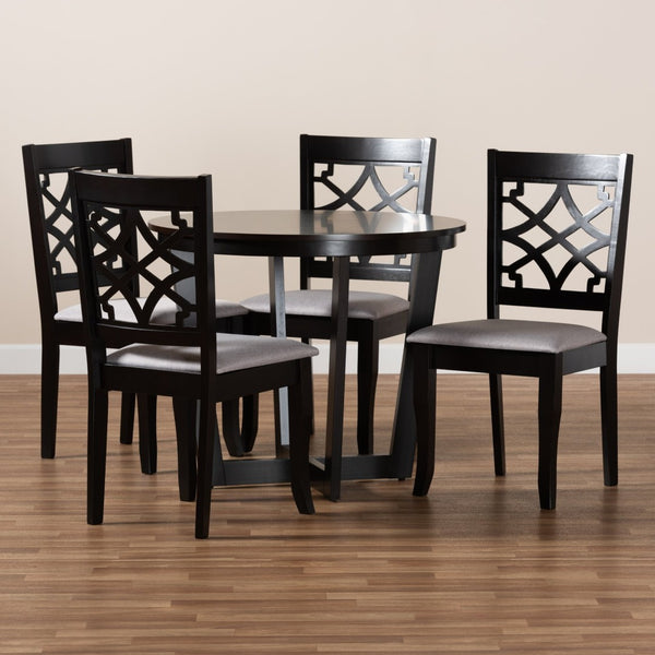 Baxton Studio Baxton Studio Tricia 5-Piece Grey Fabric Dining Set with Circular Table and Stylish Cut-Out Chairs Tricia-Grey/Dark Brown-5PC Dining Set