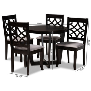 Baxton Studio Baxton Studio Tricia 5-Piece Grey Fabric Dining Set with Circular Table and Stylish Cut-Out Chairs Tricia-Grey/Dark Brown-5PC Dining Set