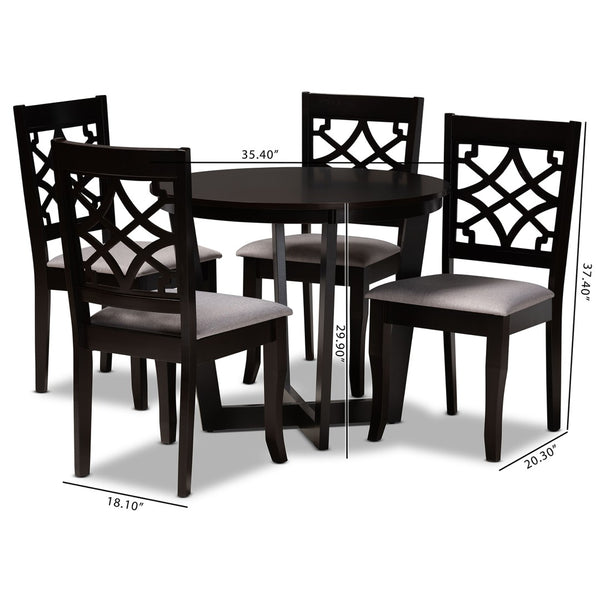 Baxton Studio Baxton Studio Tricia 5-Piece Grey Fabric Dining Set with Circular Table and Stylish Cut-Out Chairs Tricia-Grey/Dark Brown-5PC Dining Set
