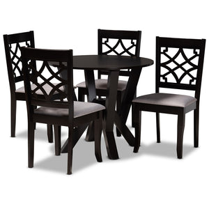 Baxton Studio Baxton Studio Alisa 5-Piece Modern Dining Set with Grey Upholstered Chairs & Dark Brown Table Alisa-Grey/Dark Brown-5PC Dining Set