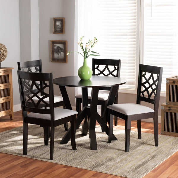 Baxton Studio Baxton Studio Alisa 5-Piece Modern Dining Set with Grey Upholstered Chairs & Dark Brown Table Alisa-Grey/Dark Brown-5PC Dining Set