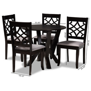 Baxton Studio Baxton Studio Alisa 5-Piece Modern Dining Set with Grey Upholstered Chairs & Dark Brown Table Alisa-Grey/Dark Brown-5PC Dining Set