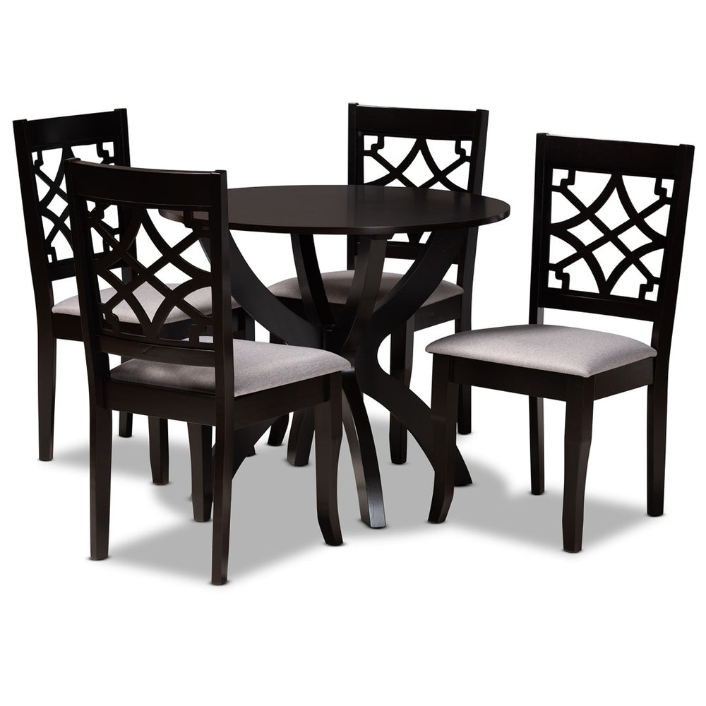 Baxton Studio Baxton Studio Sandra 5-Piece Modern Grey Upholstered Dining Set with Dark Brown Wood Table & Chairs Sandra-Grey/Dark Brown-5PC Dining Set