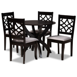 Baxton Studio Baxton Studio Sandra 5-Piece Modern Grey Upholstered Dining Set with Dark Brown Wood Table & Chairs Sandra-Grey/Dark Brown-5PC Dining Set