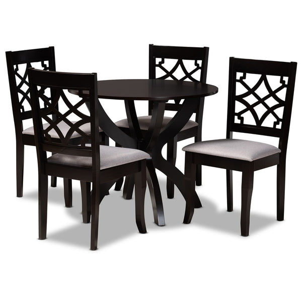 Baxton Studio Baxton Studio Sandra 5-Piece Modern Grey Upholstered Dining Set with Dark Brown Wood Table & Chairs Sandra-Grey/Dark Brown-5PC Dining Set