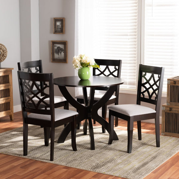 Baxton Studio Baxton Studio Sandra 5-Piece Modern Grey Upholstered Dining Set with Dark Brown Wood Table & Chairs Sandra-Grey/Dark Brown-5PC Dining Set