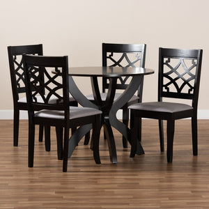 Baxton Studio Baxton Studio Sandra 5-Piece Modern Grey Upholstered Dining Set with Dark Brown Wood Table & Chairs Sandra-Grey/Dark Brown-5PC Dining Set