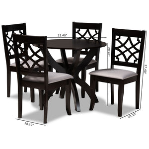Baxton Studio Baxton Studio Sandra 5-Piece Modern Grey Upholstered Dining Set with Dark Brown Wood Table & Chairs Sandra-Grey/Dark Brown-5PC Dining Set