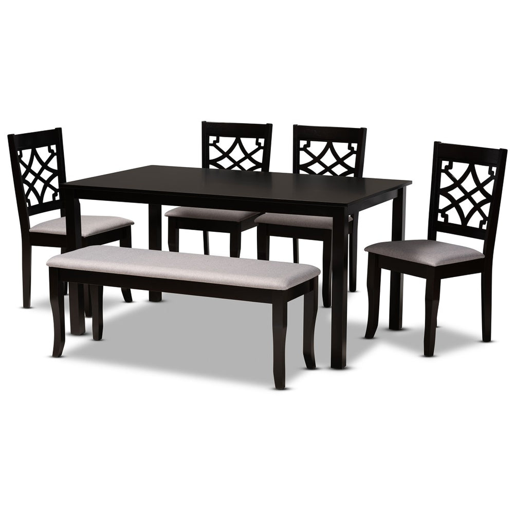 Baxton Studio Baxton Dori 6-Piece Modern Dining Set - Grey Fabric Upholstery & Dark Brown Wood Finish, Stylish Comfort RH331C-Grey/Dark Brown-6PC Dining Set