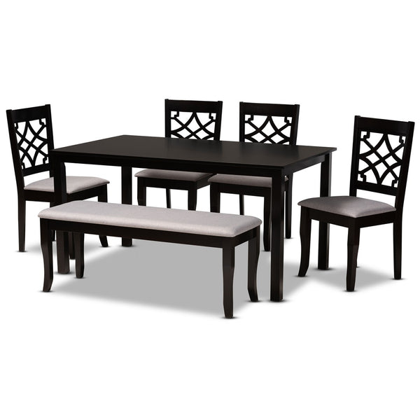 Baxton Studio Baxton Dori 6-Piece Modern Dining Set - Grey Fabric Upholstery & Dark Brown Wood Finish, Stylish Comfort RH331C-Grey/Dark Brown-6PC Dining Set