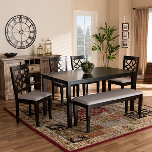 Baxton Studio Baxton Dori 6-Piece Modern Dining Set - Grey Fabric Upholstery & Dark Brown Wood Finish, Stylish Comfort RH331C-Grey/Dark Brown-6PC Dining Set