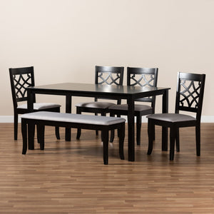 Baxton Studio Baxton Dori 6-Piece Modern Dining Set - Grey Fabric Upholstery & Dark Brown Wood Finish, Stylish Comfort RH331C-Grey/Dark Brown-6PC Dining Set