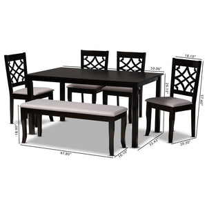 Baxton Studio Baxton Dori 6-Piece Modern Dining Set - Grey Fabric Upholstery & Dark Brown Wood Finish, Stylish Comfort RH331C-Grey/Dark Brown-6PC Dining Set