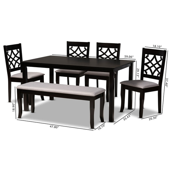 Baxton Studio Baxton Dori 6-Piece Modern Dining Set - Grey Fabric Upholstery & Dark Brown Wood Finish, Stylish Comfort RH331C-Grey/Dark Brown-6PC Dining Set