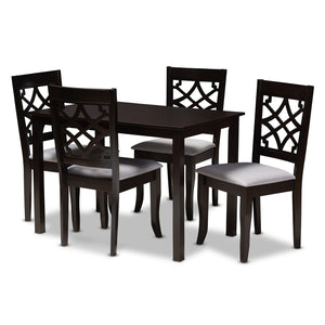 Baxton Studio Baxton Modern Mael 5-Piece Grey Upholstered Dining Set with Espresso Oak Finish for Stylish Meals RH331C-Grey/Dark Brown-5PC Dining Set