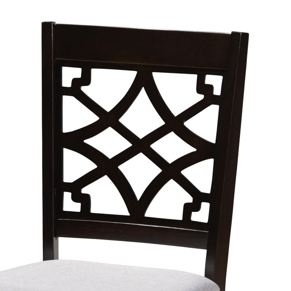 Baxton Studio Baxton Modern Mael 5-Piece Grey Upholstered Dining Set with Espresso Oak Finish for Stylish Meals RH331C-Grey/Dark Brown-5PC Dining Set