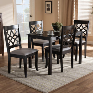 Baxton Studio Baxton Modern Mael 5-Piece Grey Upholstered Dining Set with Espresso Oak Finish for Stylish Meals RH331C-Grey/Dark Brown-5PC Dining Set