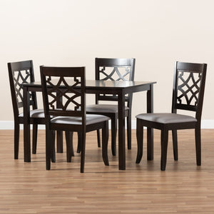 Baxton Studio Baxton Modern Mael 5-Piece Grey Upholstered Dining Set with Espresso Oak Finish for Stylish Meals RH331C-Grey/Dark Brown-5PC Dining Set