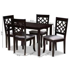 Baxton Studio Baxton Modern Mael 5-Piece Grey Upholstered Dining Set with Espresso Oak Finish for Stylish Meals RH331C-Grey/Dark Brown-5PC Dining Set